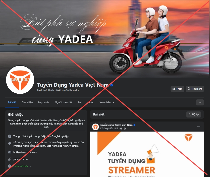 Cảnh báo giả mạo Yadea Việt Nam tuyển dụng
